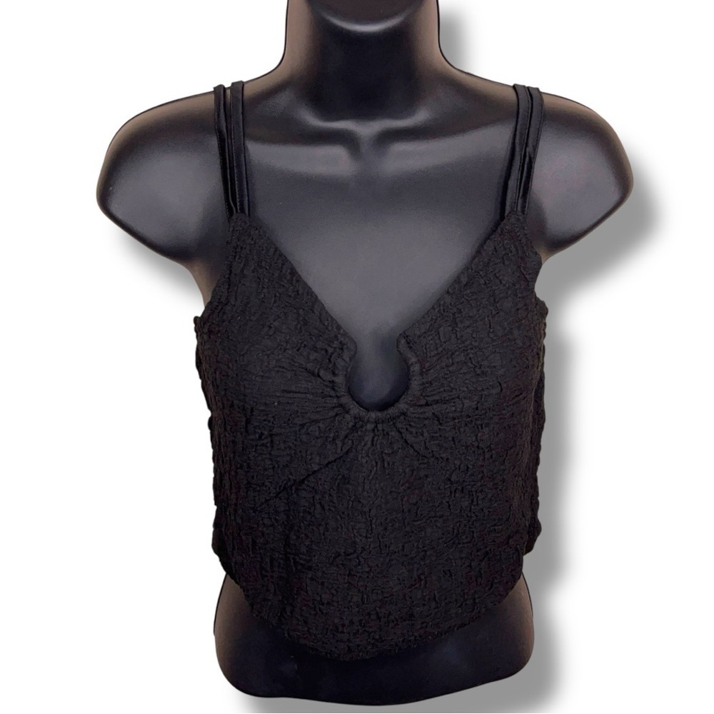 New Medium Forever 21 Black Textured Crop Top Tank Stretch Sleeveless Boho Goth